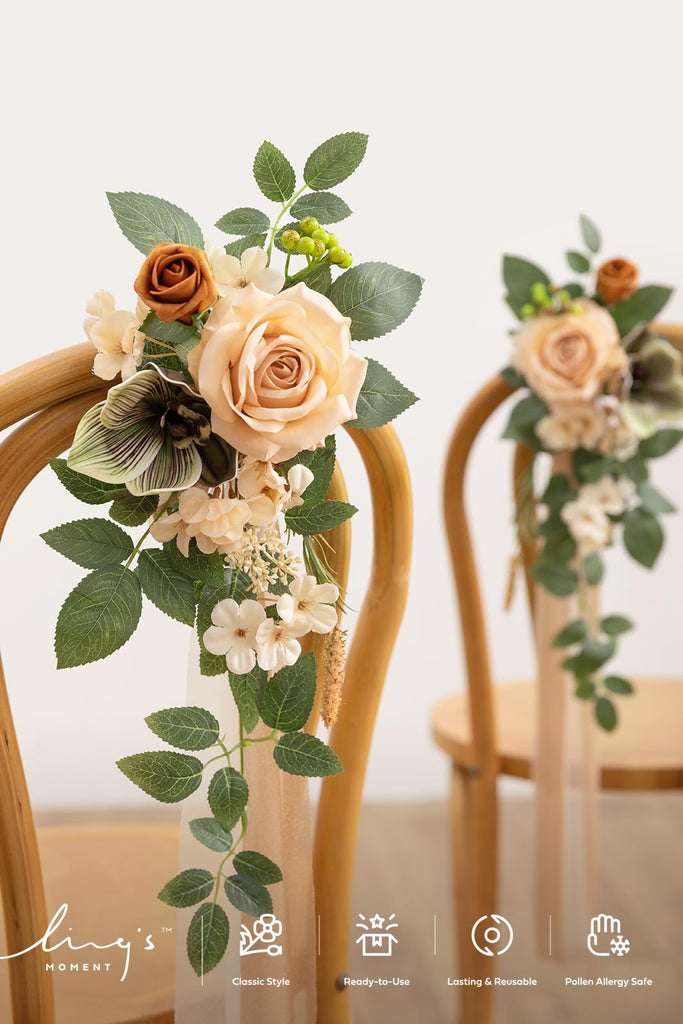 8pcs Wedding Artificial Aisle Pew Flowers, Apricot Sage
