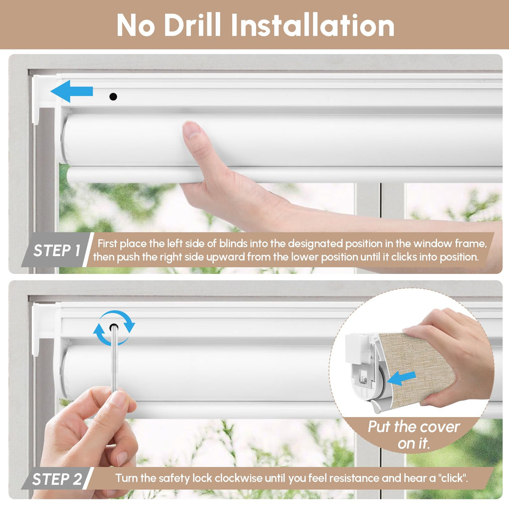 No Drill Motorized Blinds with Remote, 100% Blackout Roller Shades