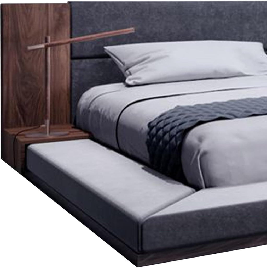 Noe Zen Japanese Low Profile Queen Bed w Nightstand- Dark Gray- Walnut