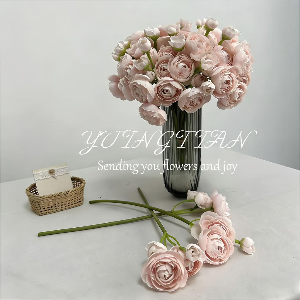 18 Pcs Ranunculus Artificial Flowers Faux Silk Stems Pink