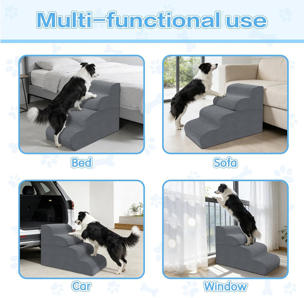 4-Step Dog Stairs, 19.8 Inch High Pet Steps for Small Dogs and Cats, Non-Slip Indoor Pet Ramp, Grey