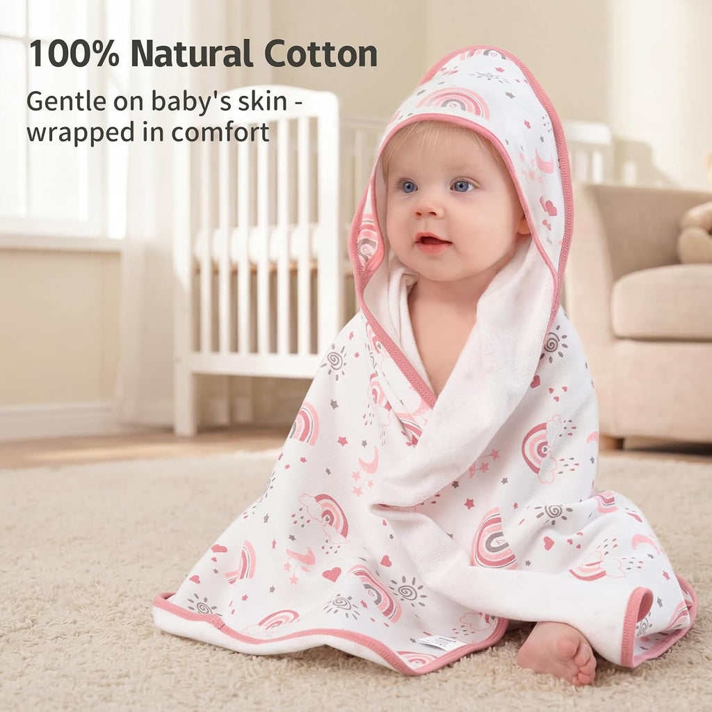 Girl Bath Towels for Newborn, 100% Cotton Hooded Baby Towels for Infant Toddler, 2 Pack Bath Towels with Hood