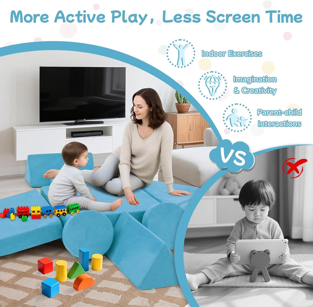Modular Kids Play Couch, 14 PCS Convertible Foam Children Floor Sofa, Playroom Bedroom Nursery Furniture