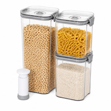 3-Piece Vacuum Seal Food Storage Containers with Pump, Airtight Clear Plastic Canister Set, Stackable Pantry