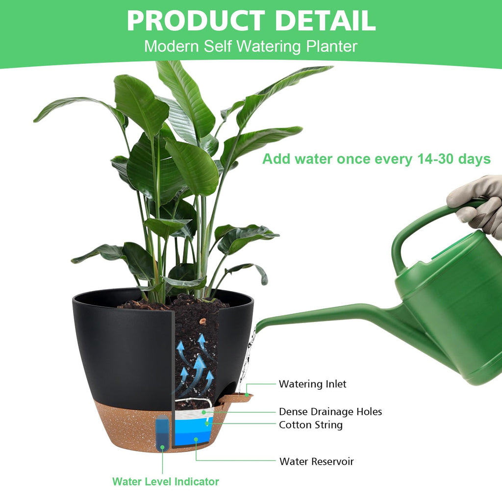 Self Watering Planter Set with Visual Water Level, 6Pack Small Plastic Pot with Drainage Holes and Reservoir Saucers