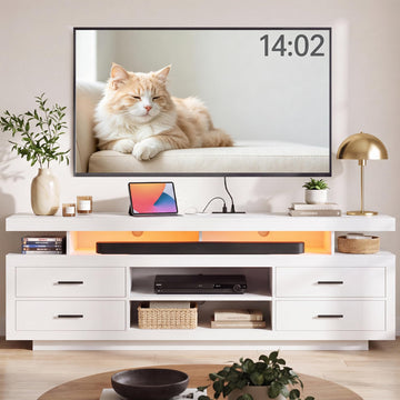 70" TV Stand for TVs up to 80", LED Entertainment Center, White