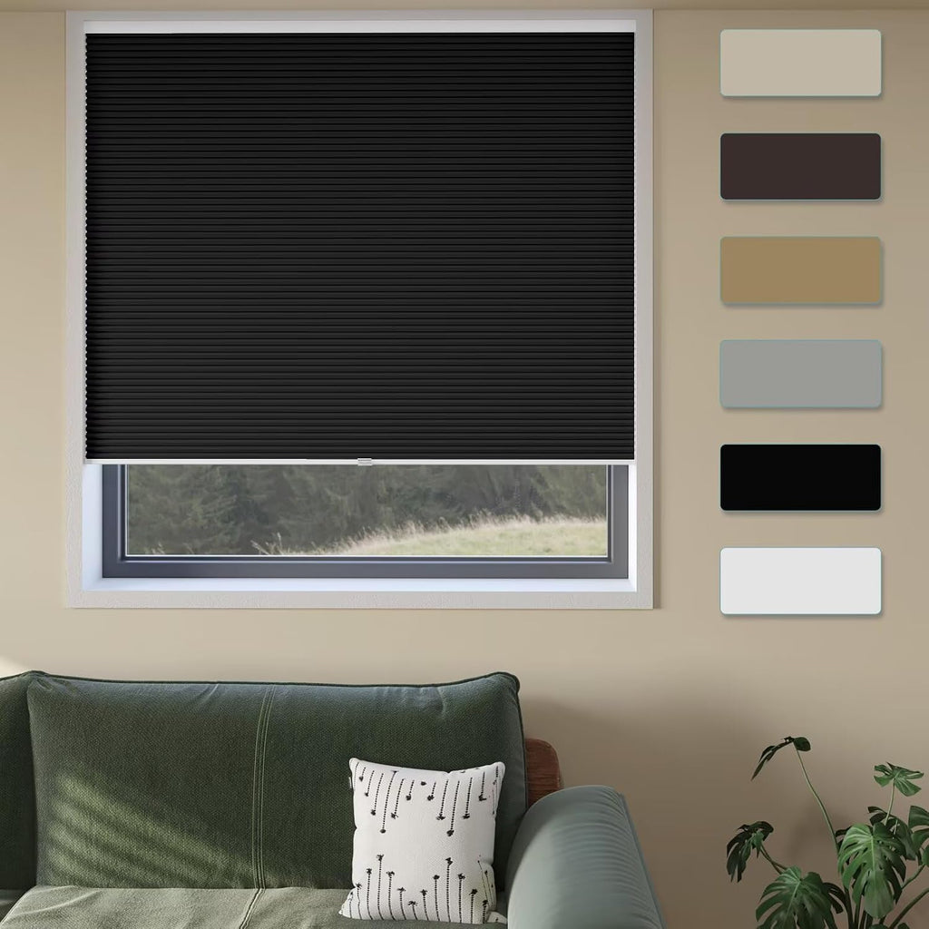 Cordless Cellular Window Shades No Tools No Drill Blackout B - Black