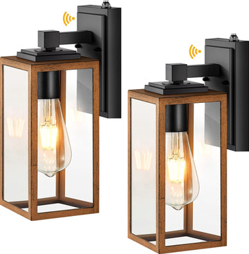 Dusk to Dawn Outside Wall Lights Fixture, Wood Grain