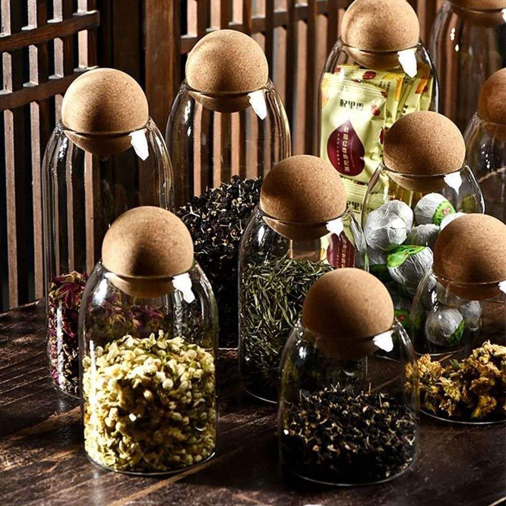 40Oz Clear Glass Storage Cute Canister Holder Ball Wood Cork Top, Modern Decorative Cylinder Container Jar