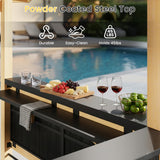 9.5' x 6.4' Outdoor Wooden Gazebo Bar Set with Galvanized Steel Roof, 3 Bar Tops, Power Strip & TV Hook