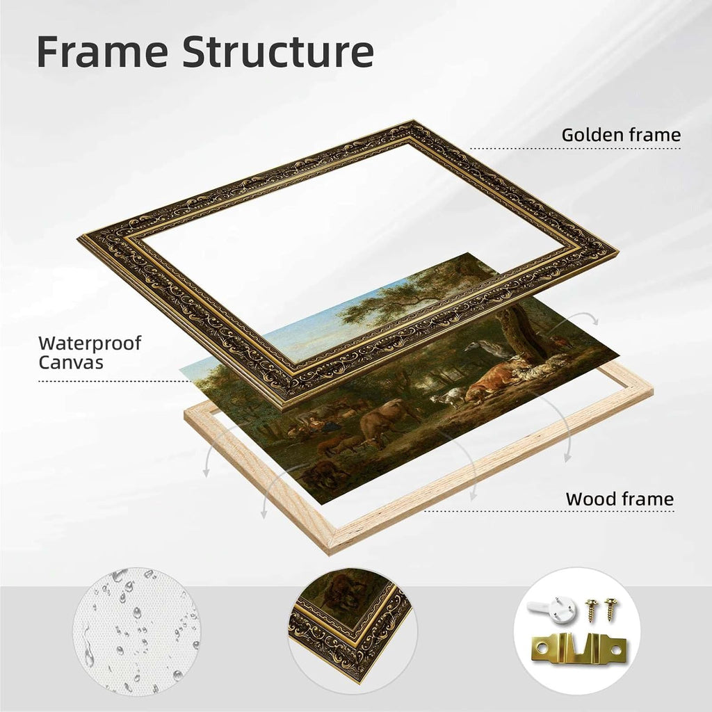 Vintage Framed Pastoral Scene Wall Art Canvas Print Oil Paintings Reproduction World Classics Painting Pictures