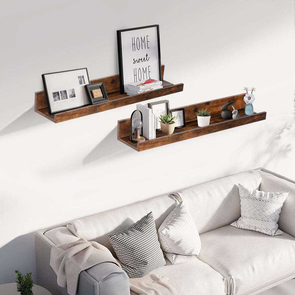 24" Wood Floating Shelves Wall Shelf with Lip, 2Pcs, Brown