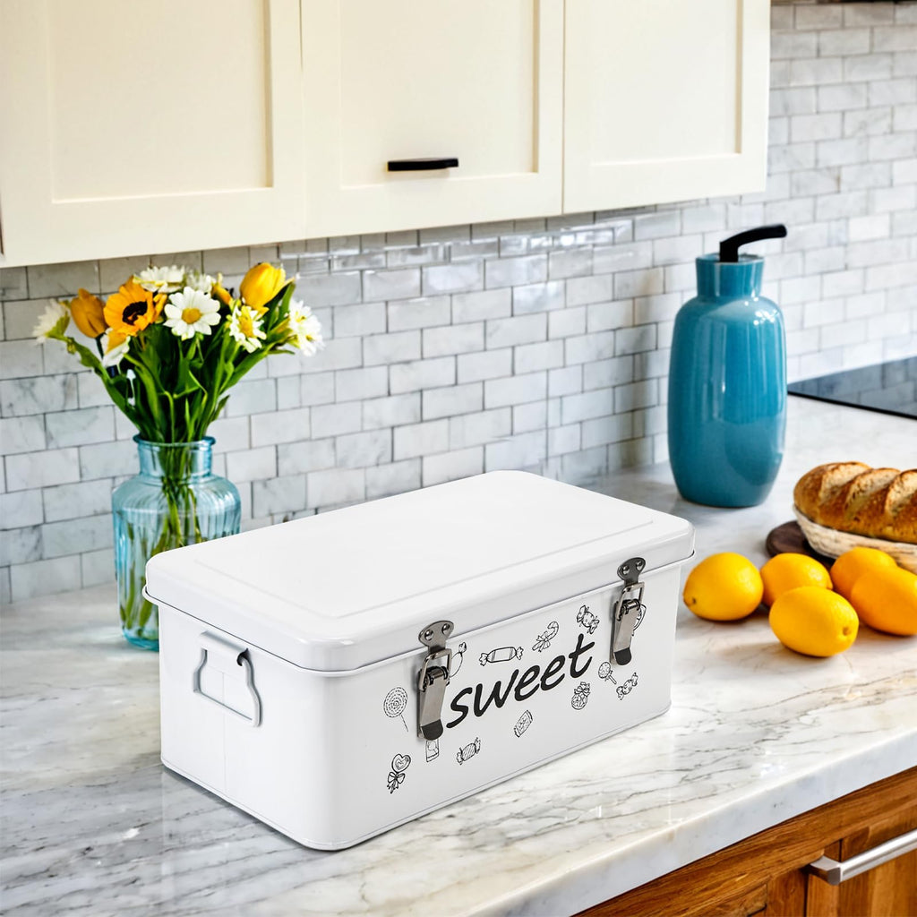 Candy Storage Box, 4 Compartments Metal Candy Cookies Snacks Storage Tin Box with Lid Food Storage Container