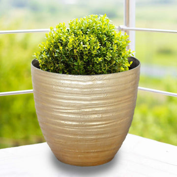 14 inch Large Metallic Gold Round Planter, Statuesque Gilded Flower Pot for Grand Entrances, Luxury Hotels and