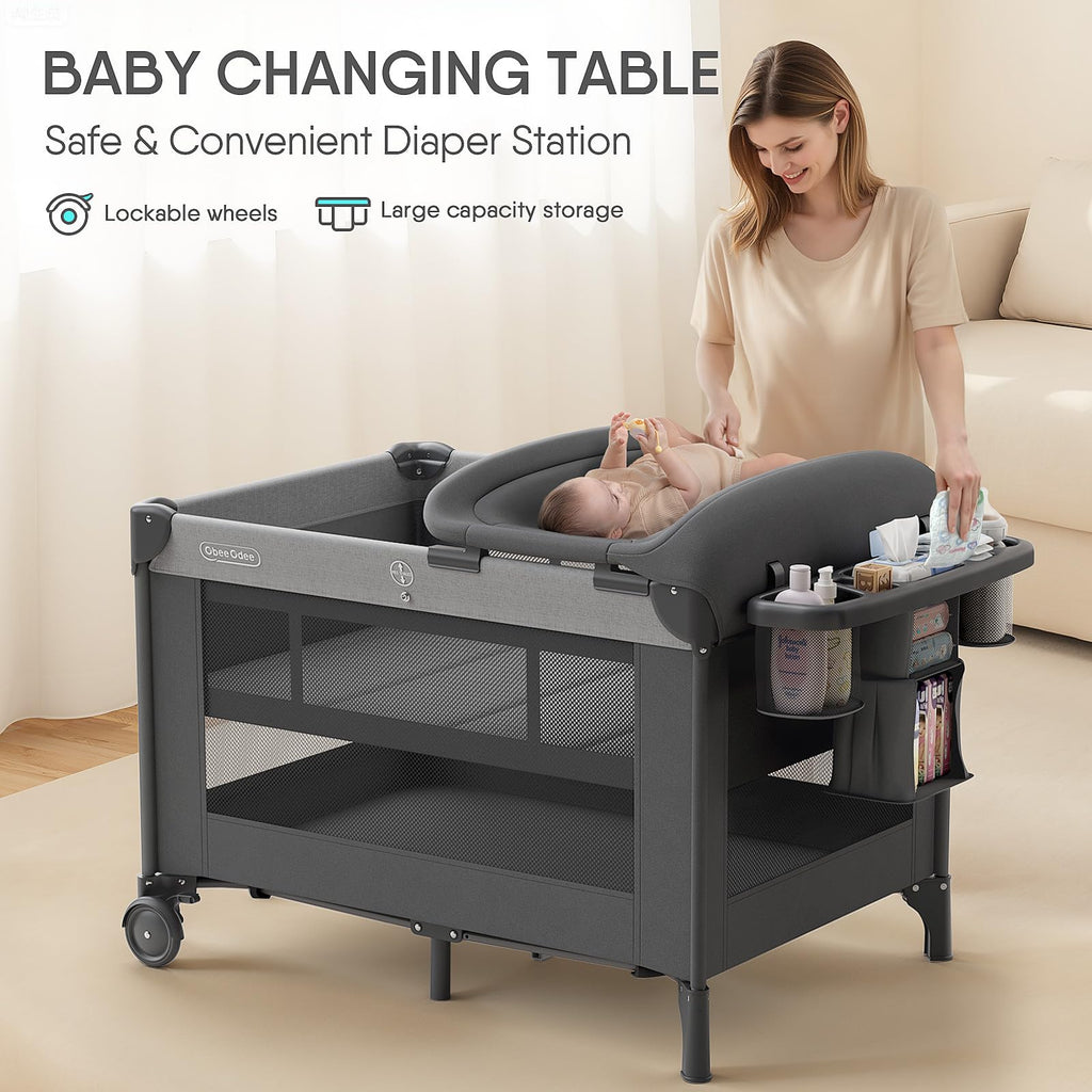 Bassinet, Playard, Napper Bassinet, Changing Table, Grey