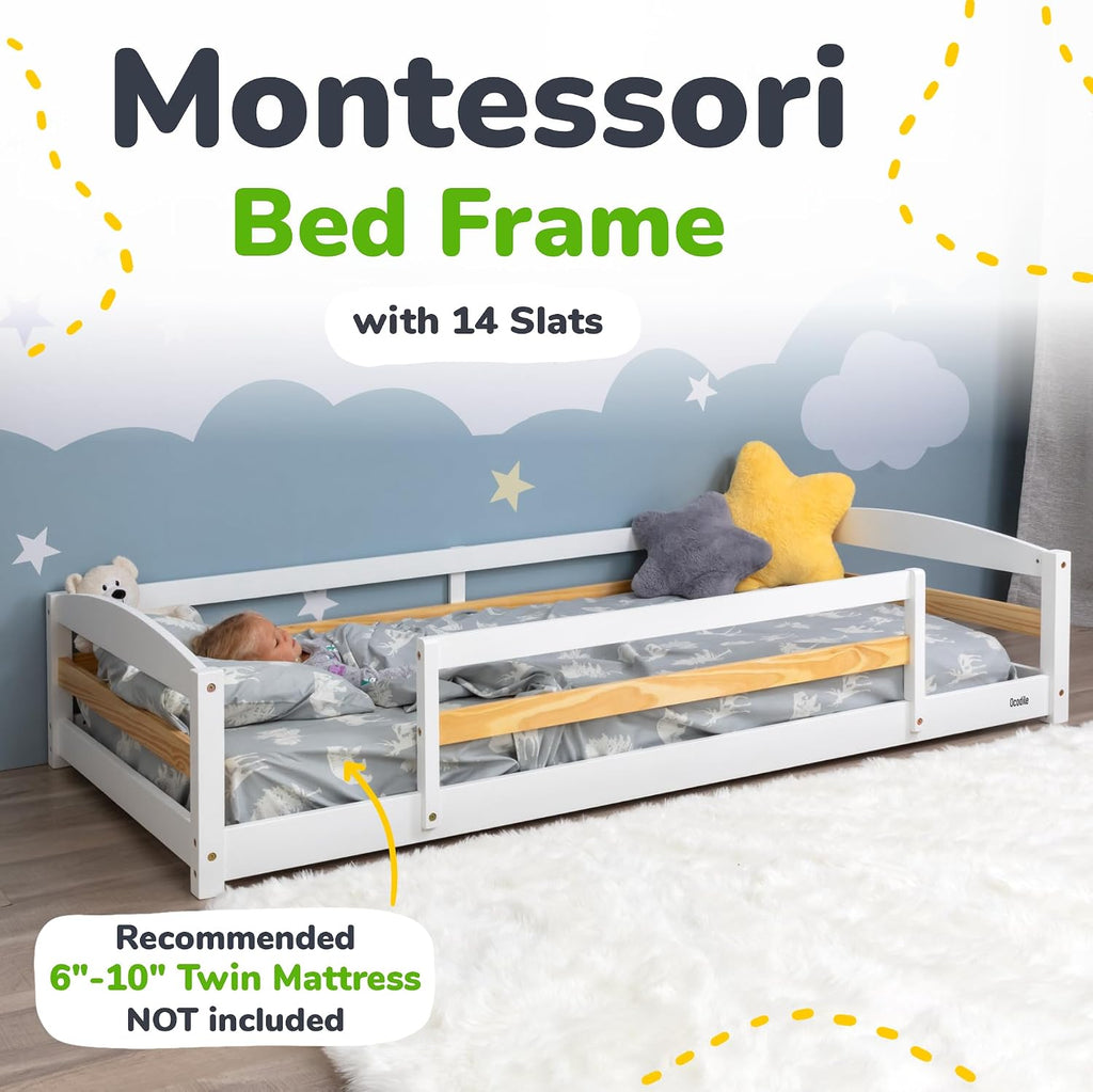Floor Bed with Safety Guardrails, 2 Openings and 14 supportive slats