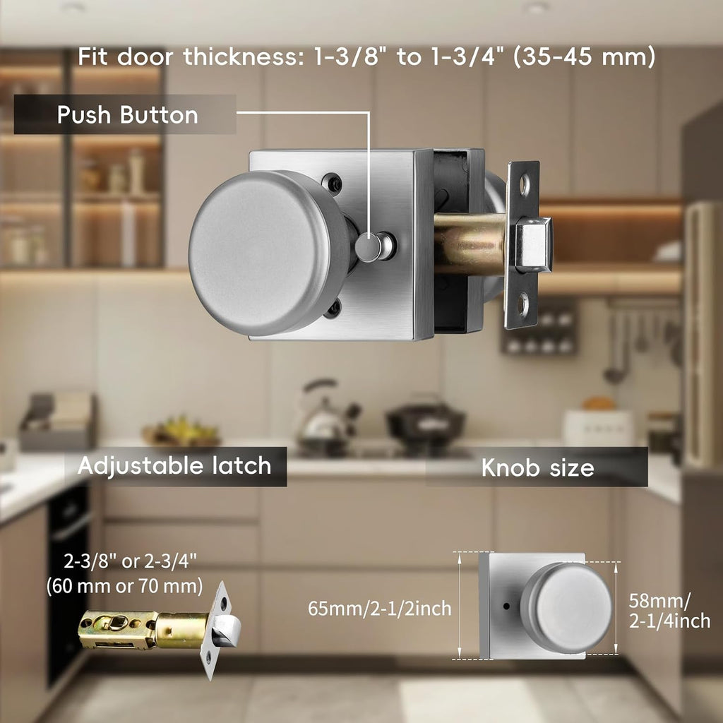 6 Pack Brushed Nickel Door Knobs with Square Rosette, Interior Door Handles for Bath & Bed, Heavy Duty Door Knob with