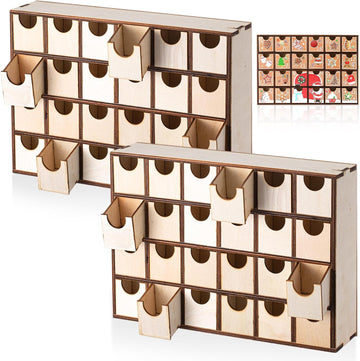 2 Pcs Wooden Advent Calendar 24 Drawers DIY Unfinished Christmas Box