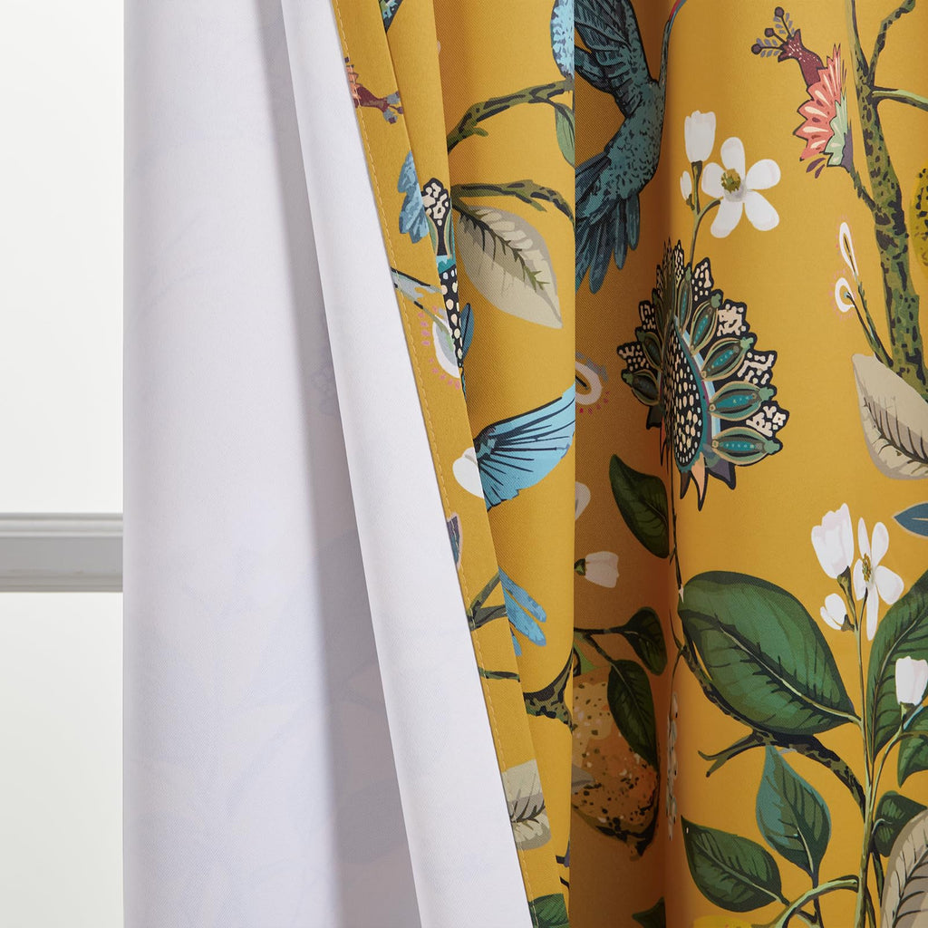 Sliding Door Patio Floral Curtains & Drapes, Blackout Extra Wide Room Divider Large Mustard Yellow Vintage Farmhouse