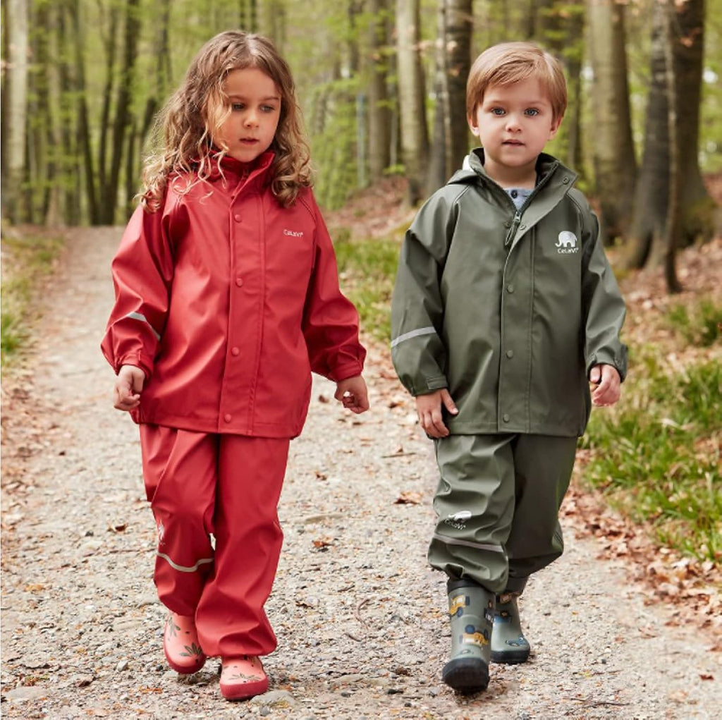 European Kids Rain, Mud and Snow Suit for Boys Girls with Detachable Hood, Waterproof 2 Pcs Rain Set or Onepiece