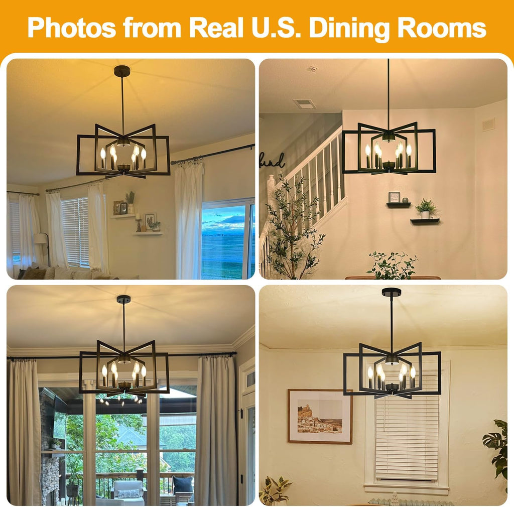 25"-61" Height Adjustable Modern Matte Black Chandelier for Dining Room