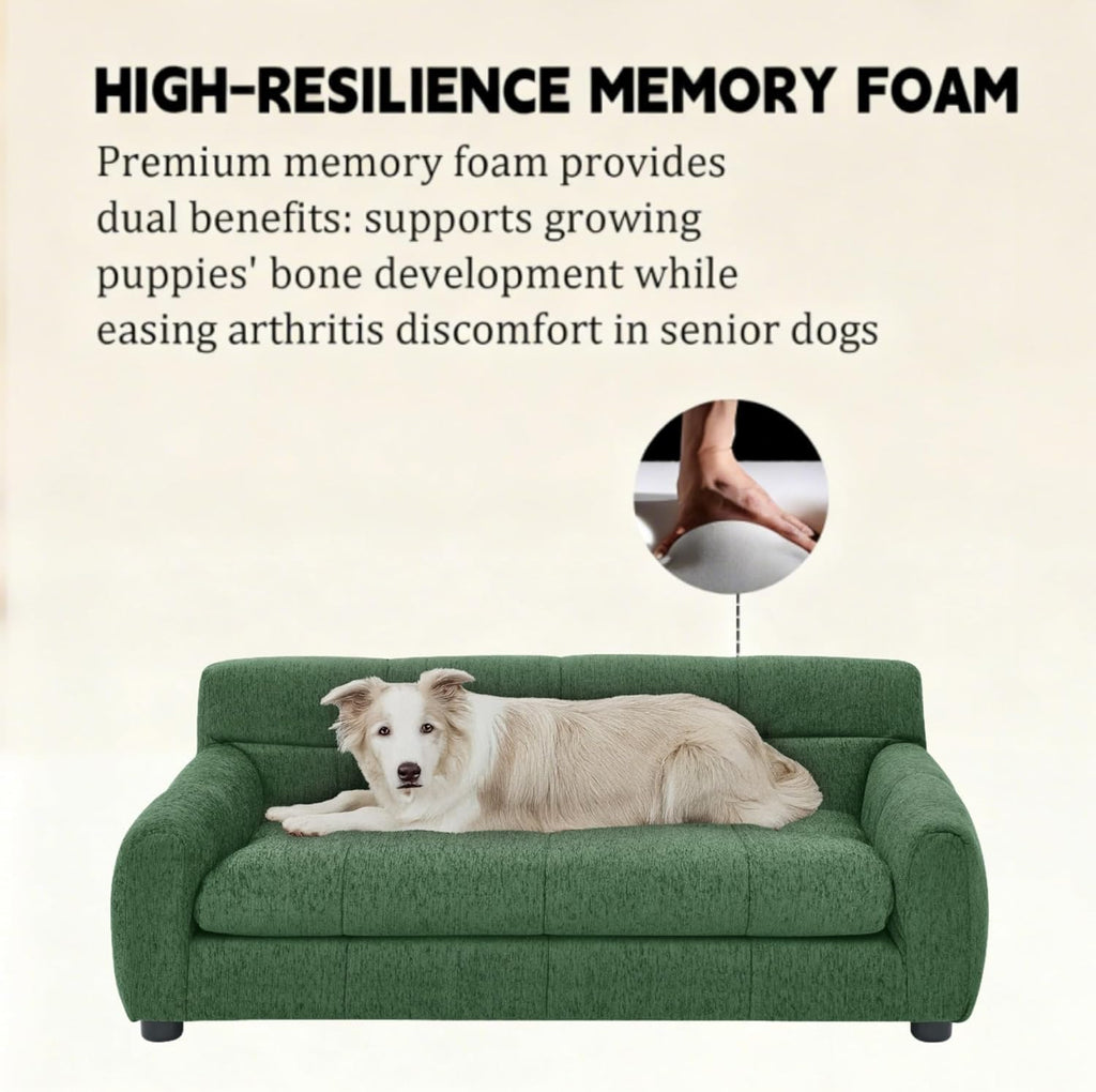 Dog Couch Bed with Backrest and Armrest, Durable Pet Sofa with Upholstered Foam Cushion, Elevated Dog Couch Bed