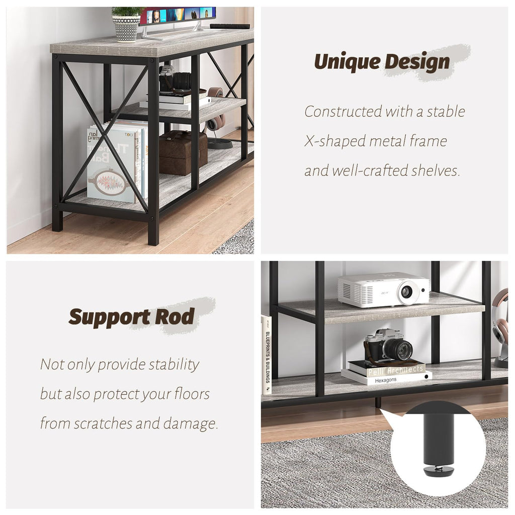 Modern TV Stand for TV up to 65 Inch, Rustic Wood Entertainment Center with Storage Shelves, Industrial Media TV