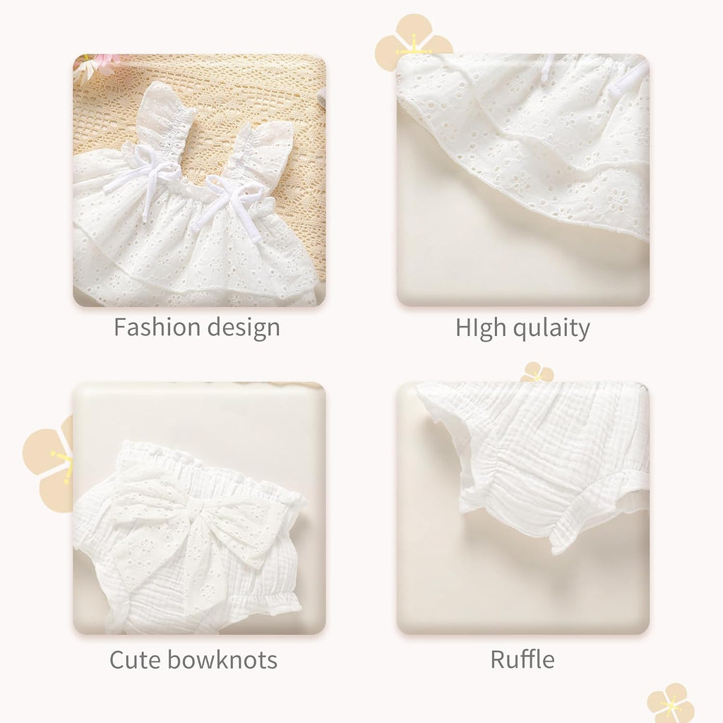 Baby Girl Clothes Infant Ruffle Tops Dress Shorts Set Bloomers Toddler Sleeveless Summer Outfits with Headband