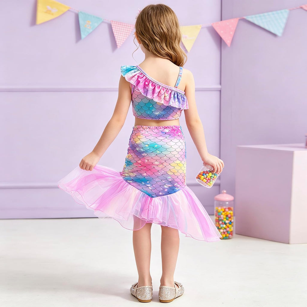Girls Swimsuit 3 Pcs Bathing Suits Tankini Set with Cover Ups Skirt 7