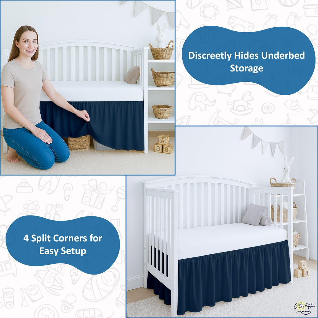 Ruffled Crib Bed Skirt, Soft Nursery Bedding in 100% Natural Cotton, Platform Style with 4-Sided