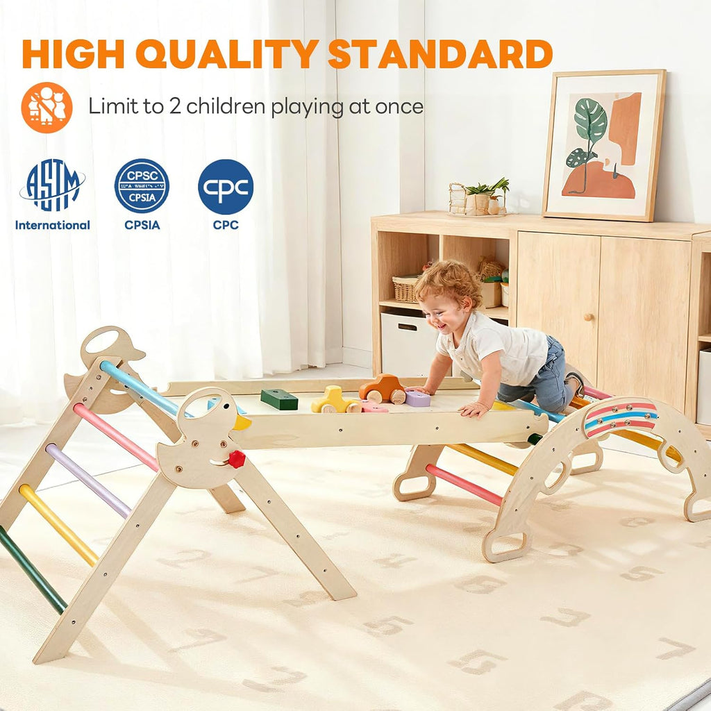 Triangle Set, Toddler Climbing Toys and Play Structure Indoor, in-1 Wooden Montessori Climbing Set with Arch, Ramp