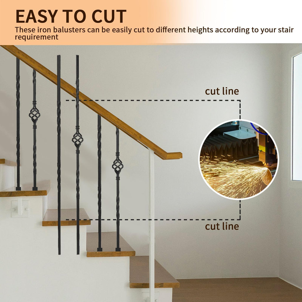 16 Pack Iron Balusters W/ 32 Pack Baluster Shoes, 1/2" x 44" Baluster