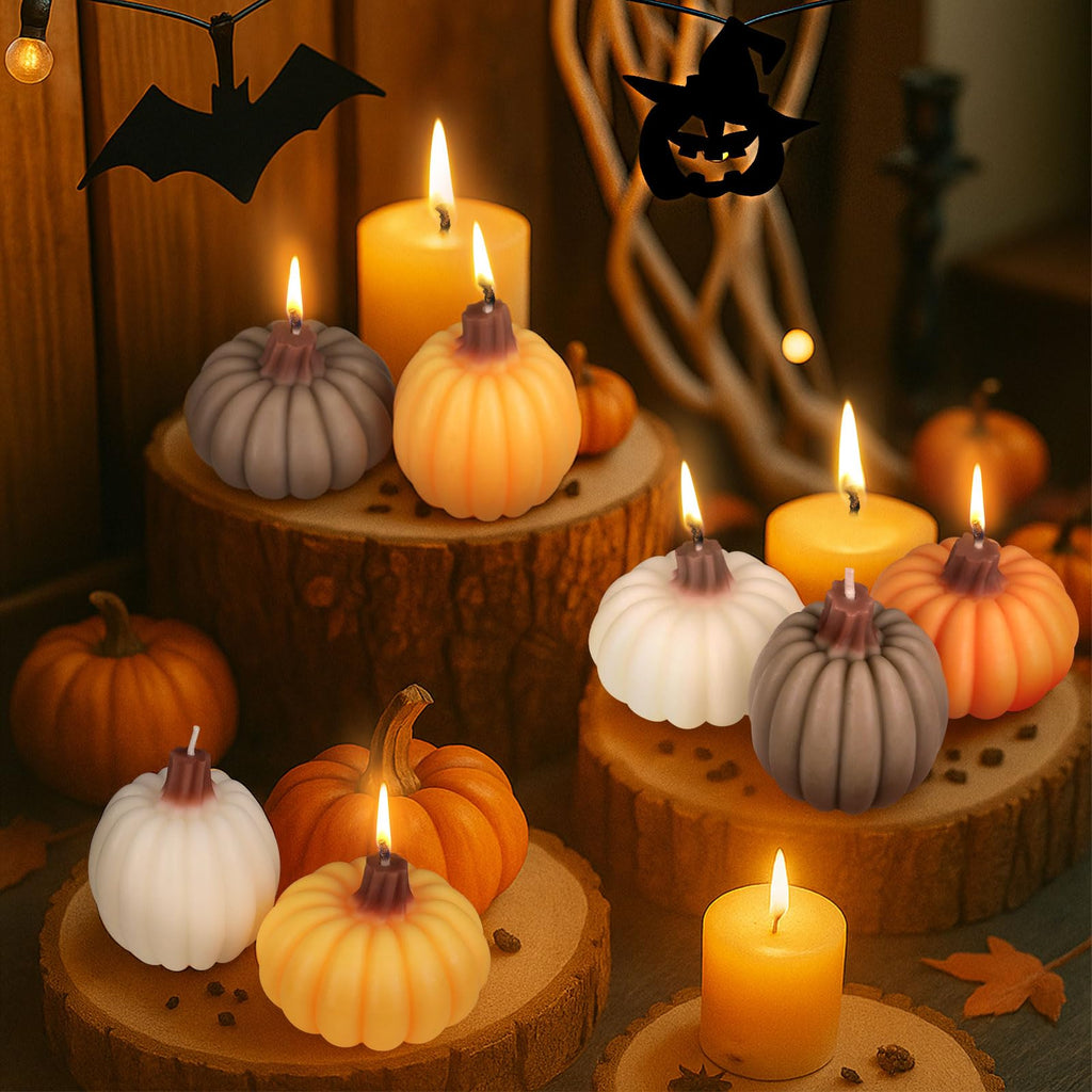 Fall Scented Candles Gift Set 8 Pack, Pumpkin Shaped Spice Candle, Thanksgiving Aromatherapy Candles, Orange Soy Wax