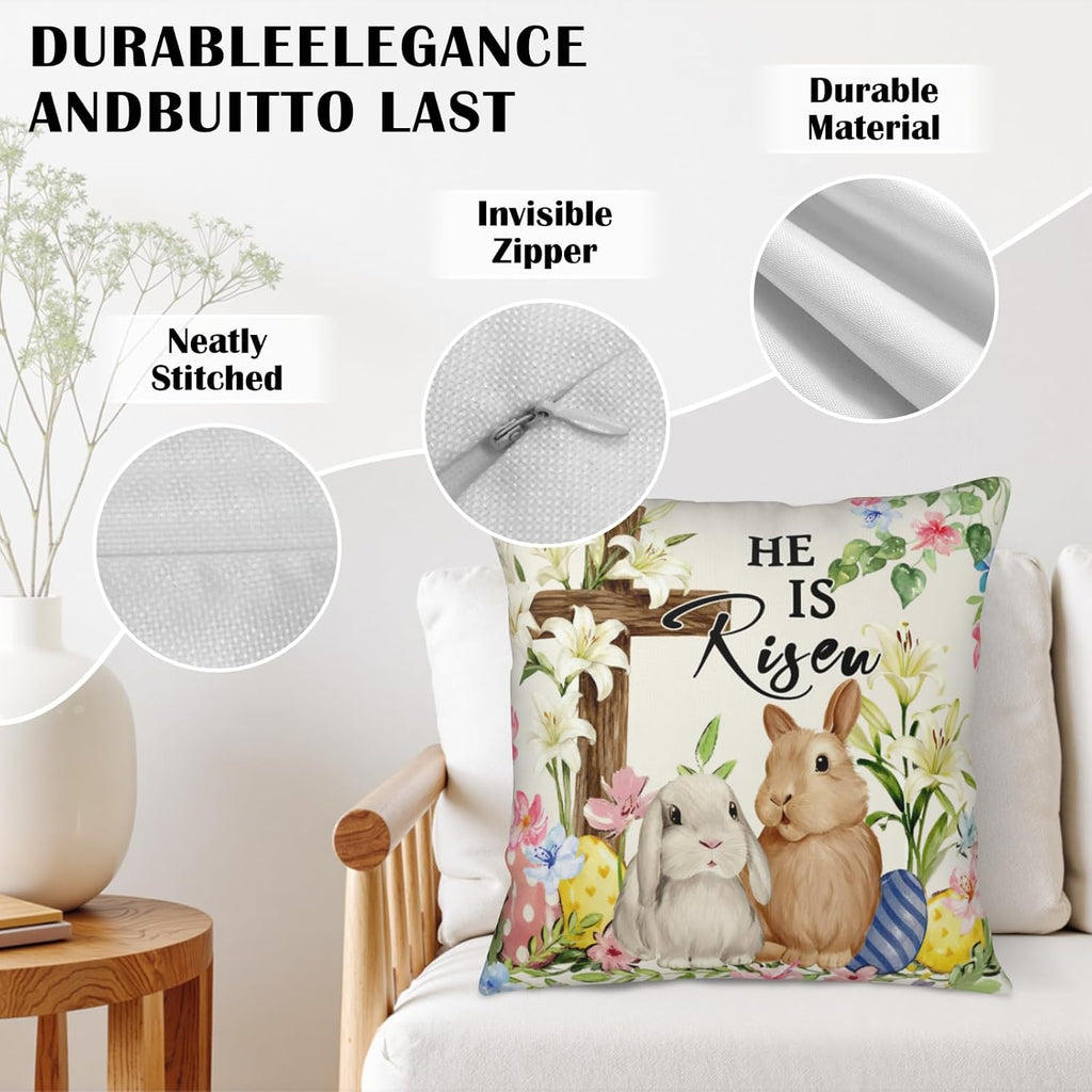 Easter Bunny Pillow Covers 18x18 Inch Rabbit Pattern Decorative Throw Pillow Covers Spring Holiday - Set of 2