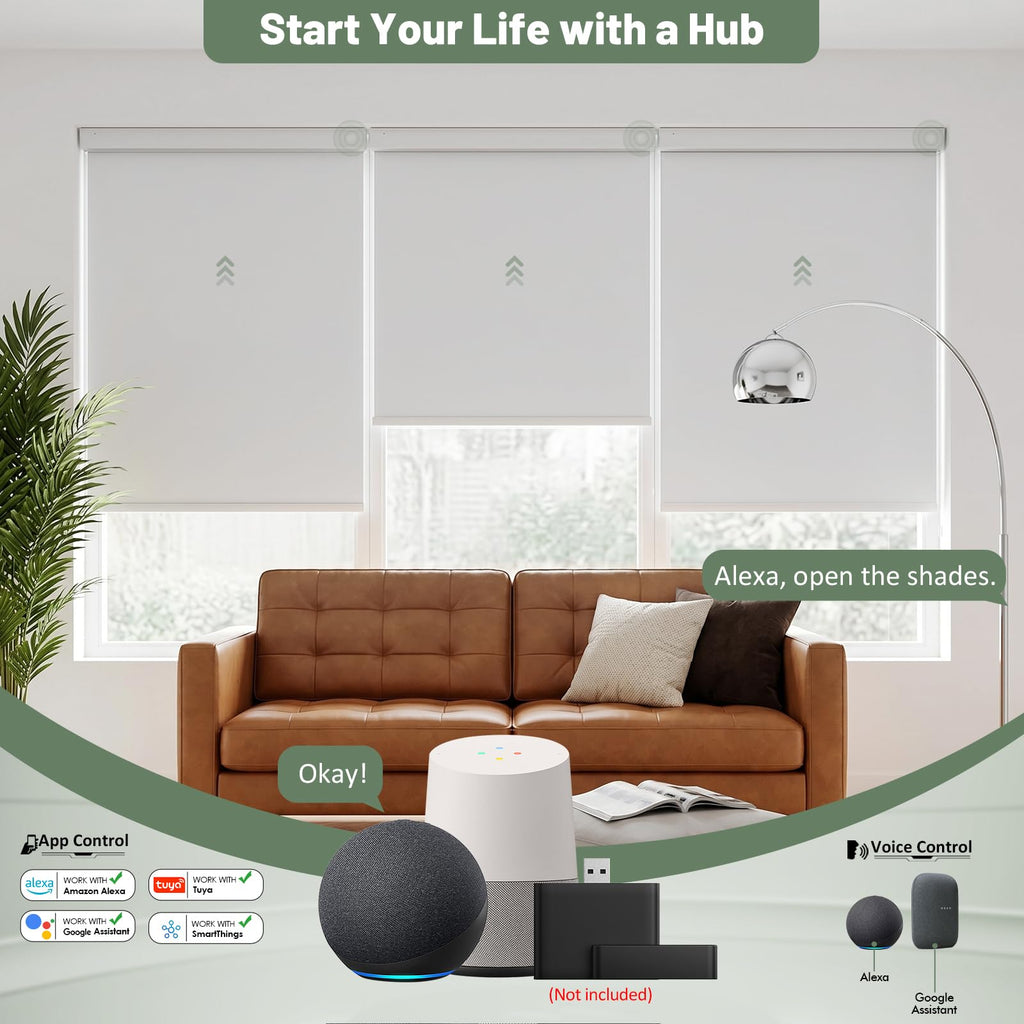 No Drill Motorized Blinds with Remote, White