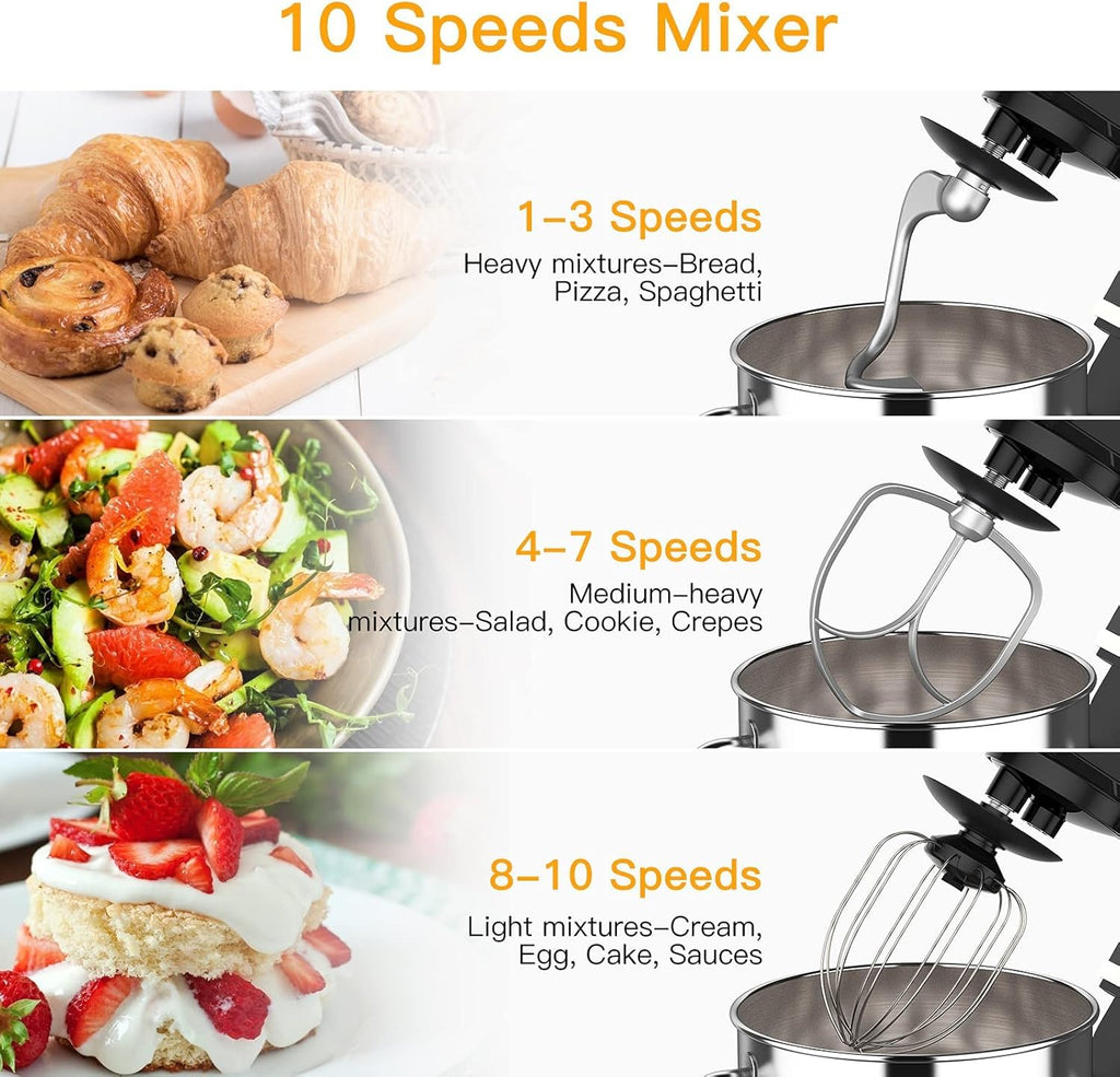 7.5QT Stand Mixer, 10-Speed Tilt-Head Electric Food Mixer with Stainless Steel Bowl, 660W Motor, Dough Hook, Whisk &