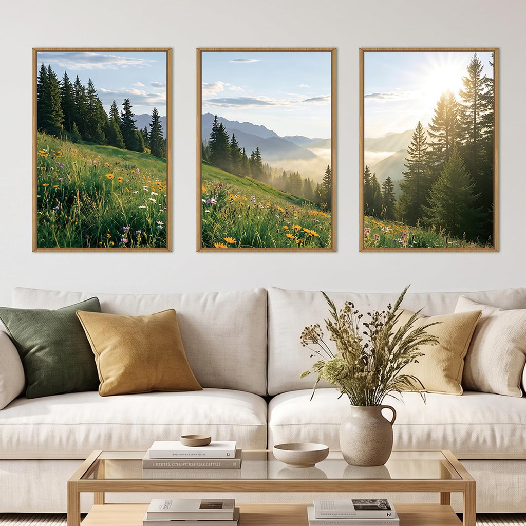 Sun Mountains Forest Wall Art, Landscape Nature Wall Decor