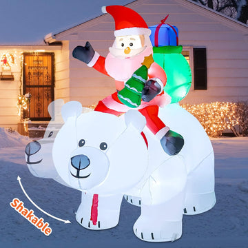 6 FT Christmas Inflatables Santa Clause Riding Bear with Shaking Head Outdoor Decorations Blow Up Yard Decor with LED