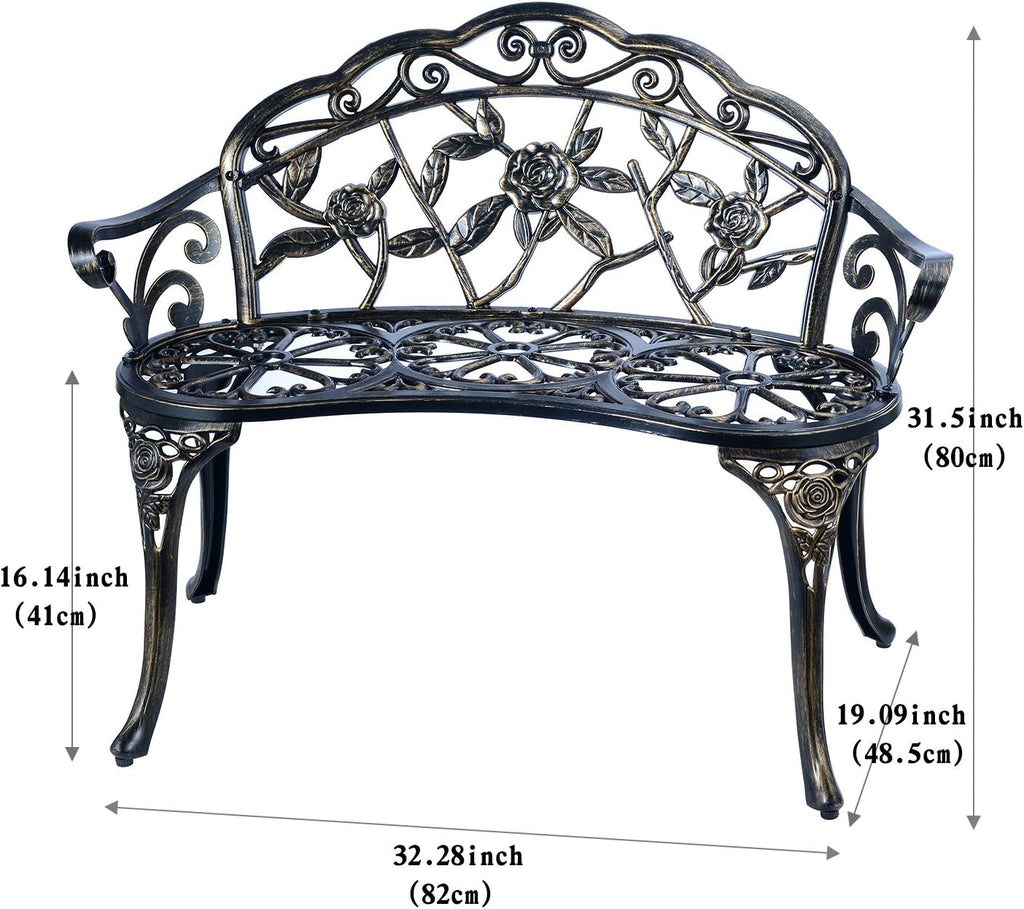 Balcony Bench Double Seat, Anti-Rust Cast Aluminum Patio Garden Bench for Park Yard Outdoor Furniture Copper.1