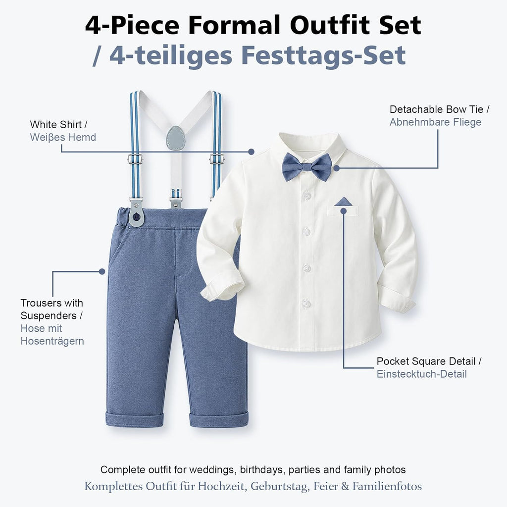 Toddler Boys Suit Set with Shirt, Bow Tie, Pants and Suspenders