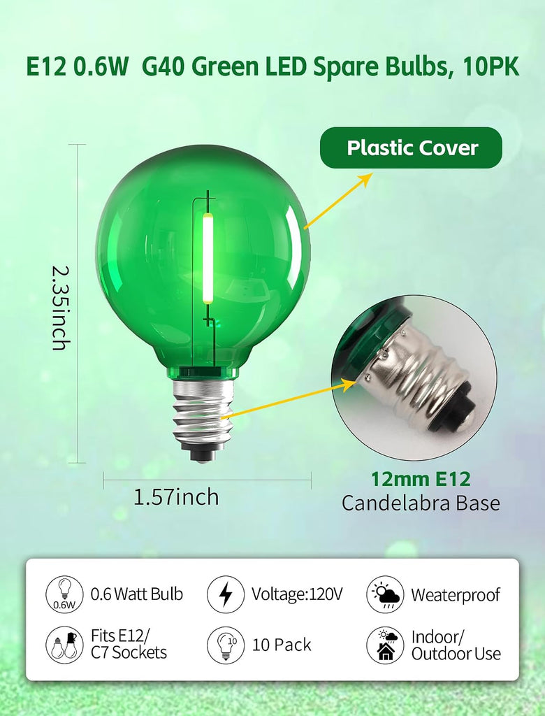 10PK G40 LED Replacement Bulbs, Shatterproof E12 Candelabra Base Bulbs