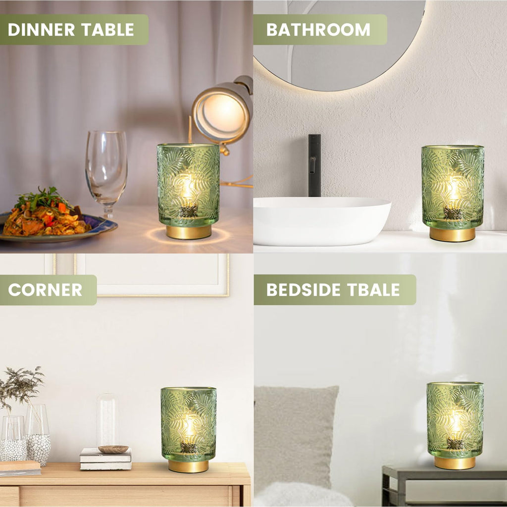 Battery Operated Small Cordless Table Lamps with Remote Control,Glass Dimmable Brightness Wireless Lamp