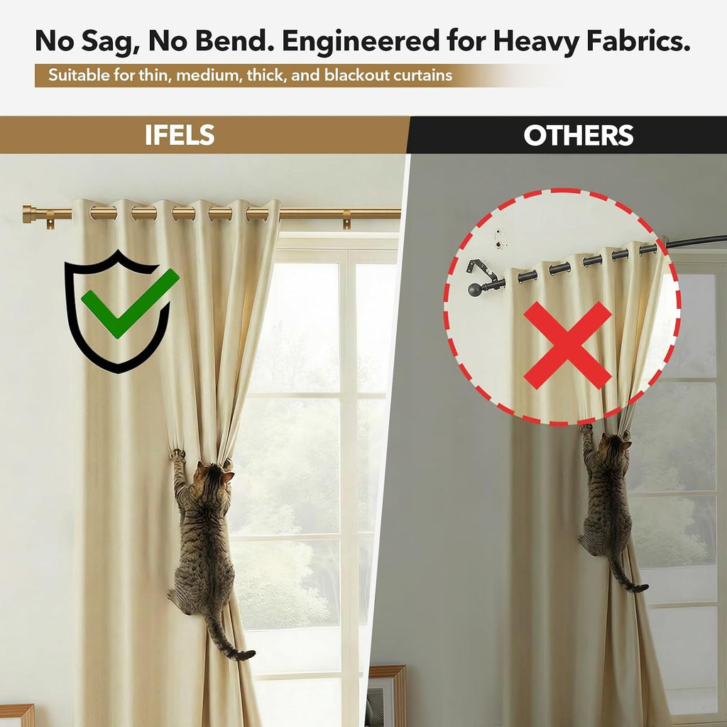 Brass Curtain Rods for Windows 32 to 60 Inch,1 Inch Heavy Duty Brush Gold Window Curtain Rod with Solid Metal Finials