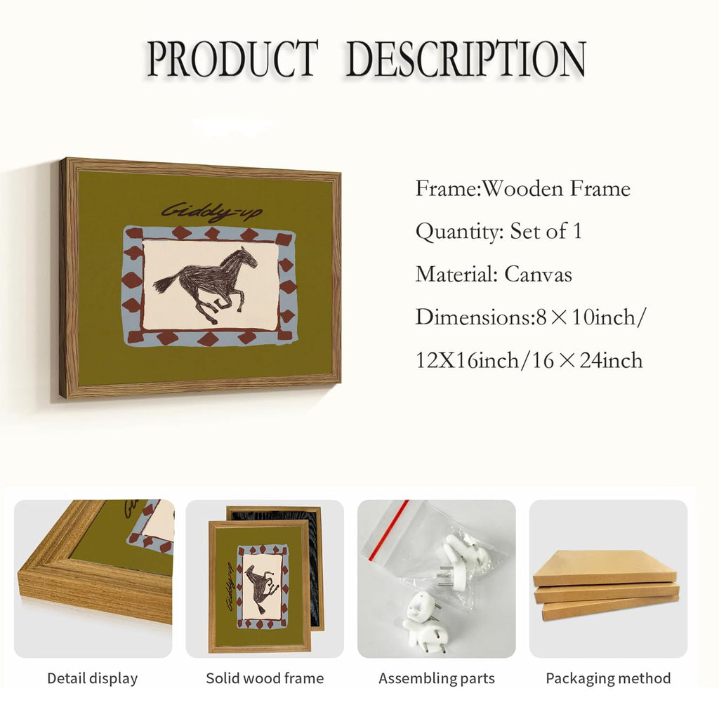 Framed Western Cowboy Wall Art Horse Giddyup Canvas Print Decor