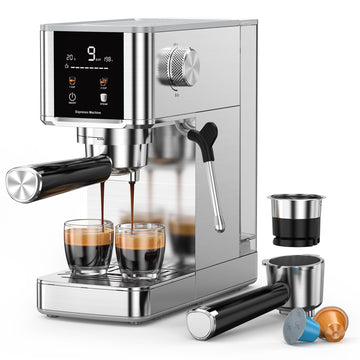 20 Bar Espresso Machine-Stainless-Steel Expresso Coffee Machines with LED Display,Steam Milk Frother,Cappuccino &