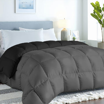 Microfiber Cal King Comforter, Duvet Insert, 96x102 Inches, Black/Charcoal