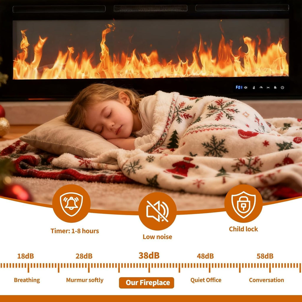 50 Inch Electric Fireplace Insert & Wall Mounted, Smart WiFi/Alexa Control, 1500/750w Heater, 12 Flame Colors, Remote