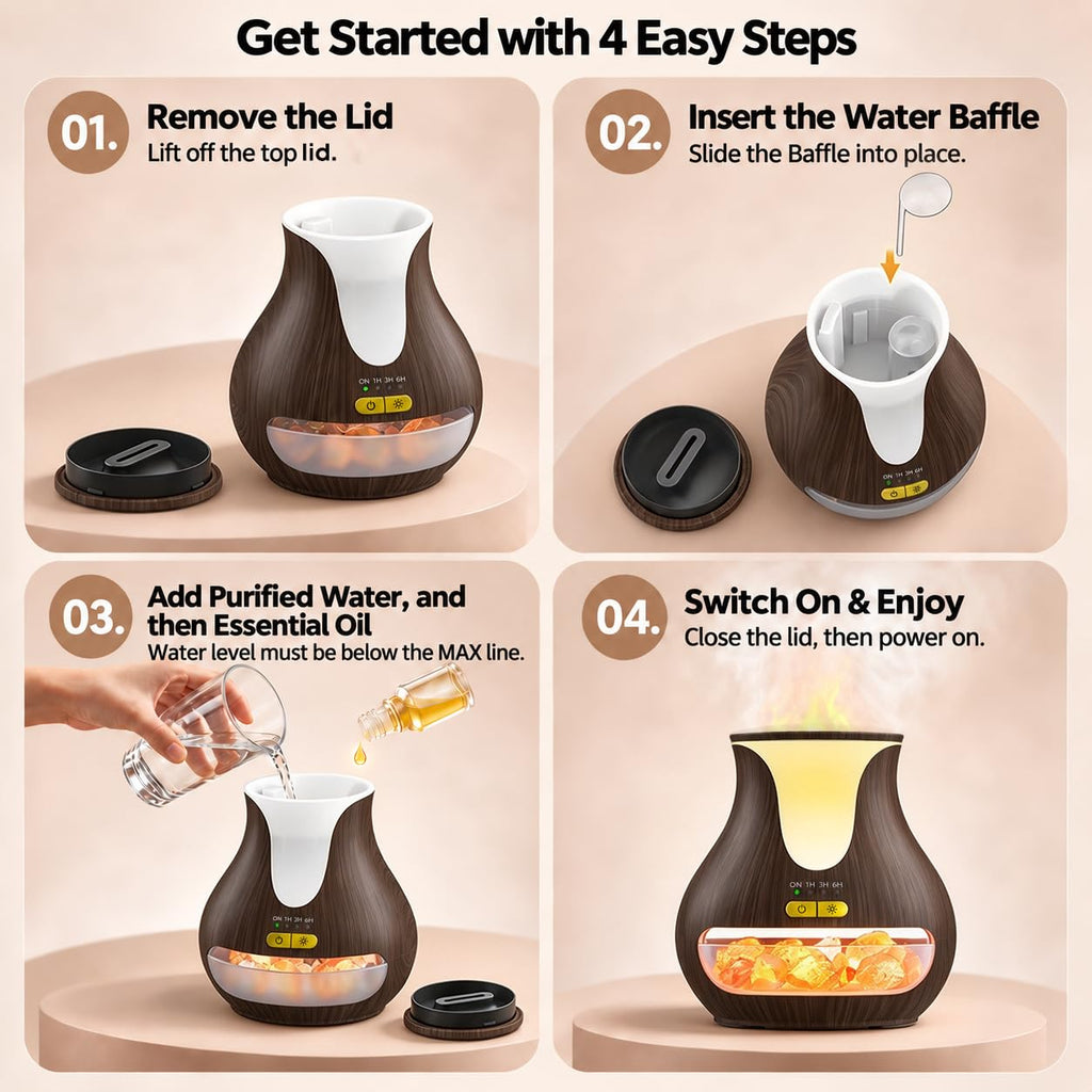 Essential Oil Diffuser, Flame Diffuser with Himalayan Salt