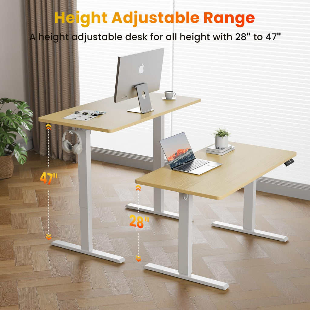 55x24 Inches Height Adjustable Electric Standing Desk with 2 Hooks, Ergonomic Sit Stand up Desk with Splice Board