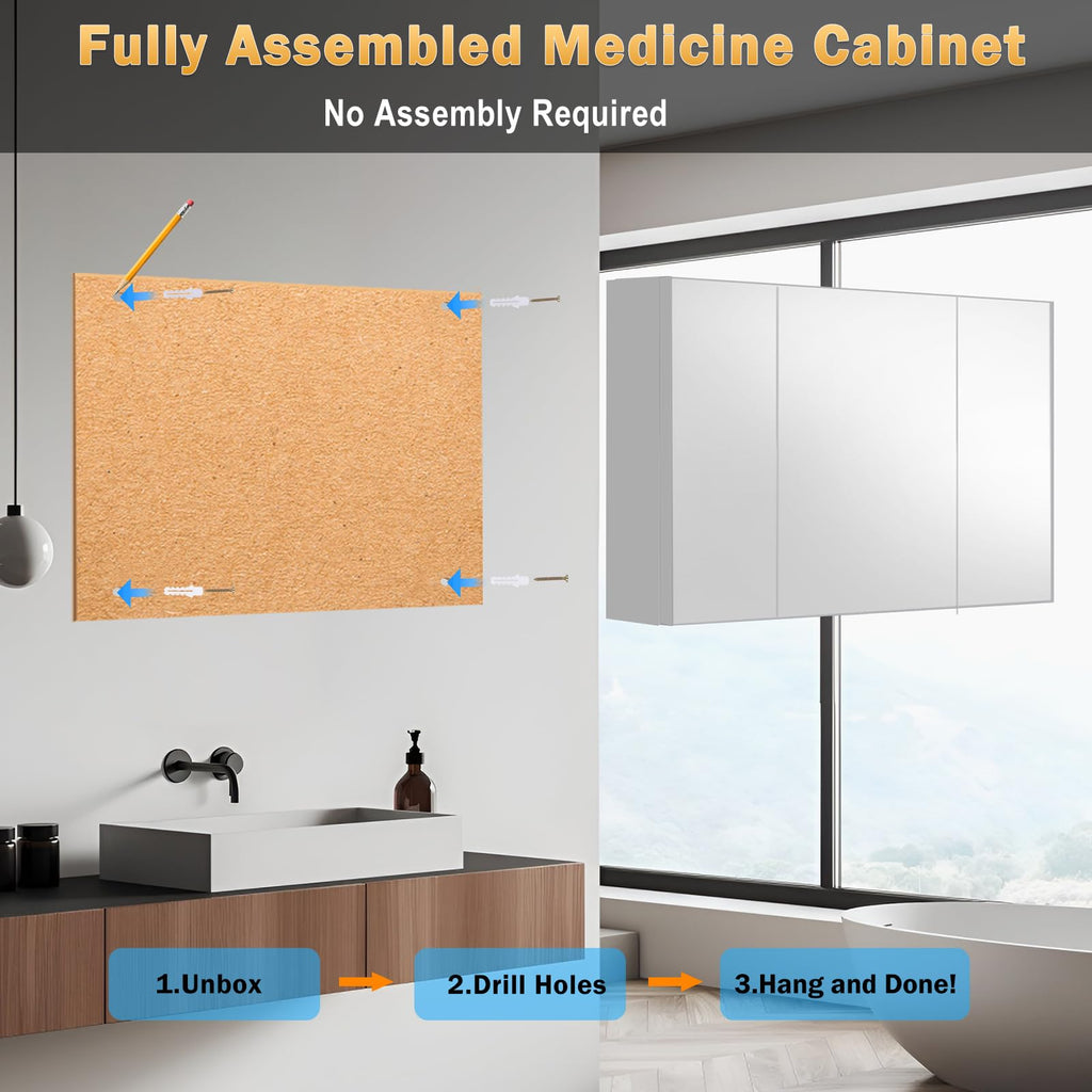 28x40 Inch Bathroom Medicine Cabinet with Mirror, Pre-Assembled Bathroom Medicine Cabinets, Surface/Recessed Wall